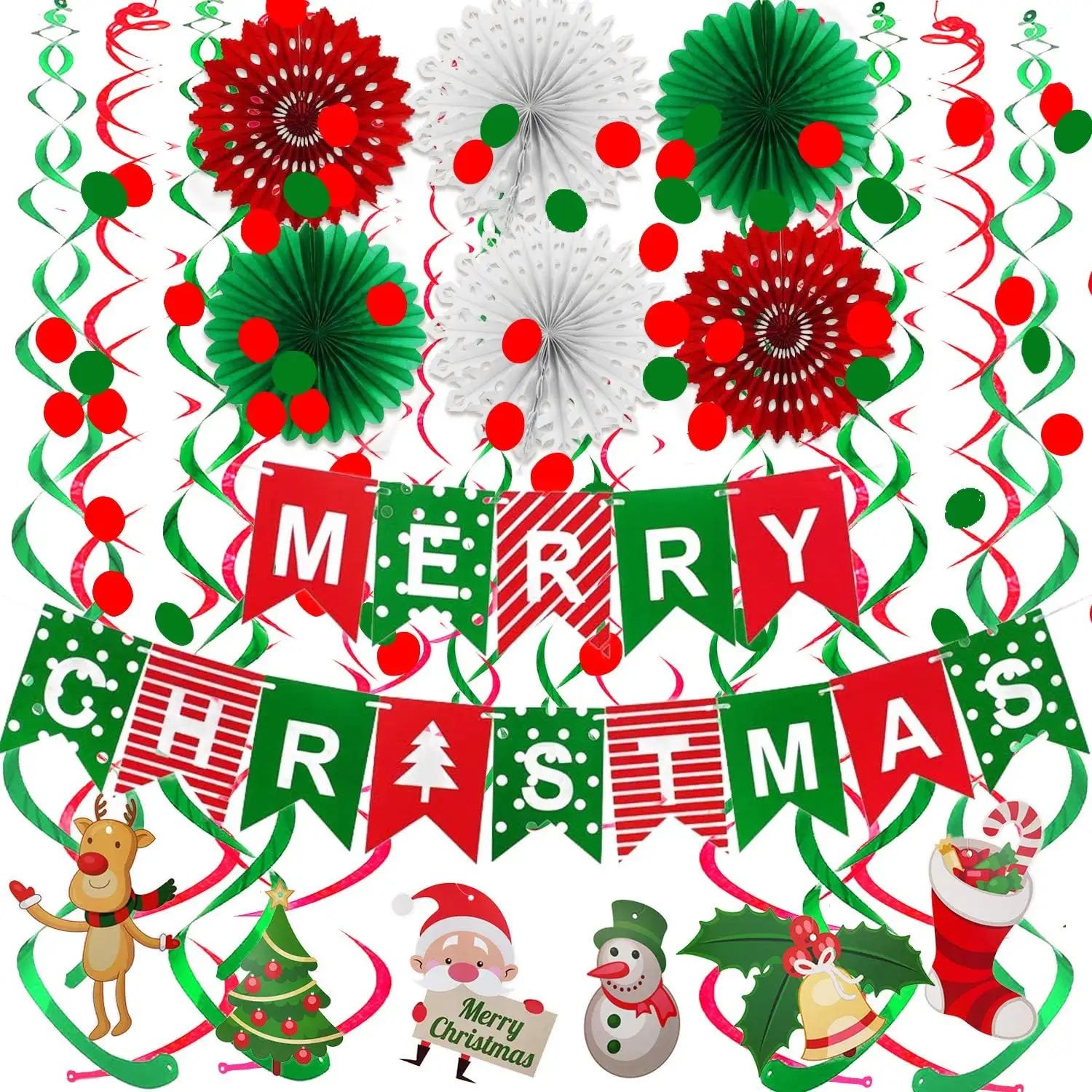 Merry Christmas Banner & Paper Fan Flower