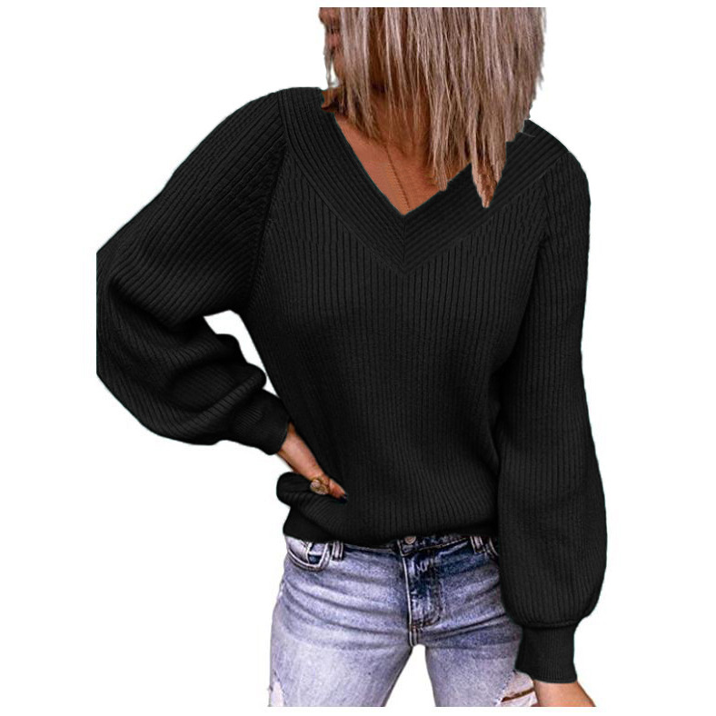 Title 2, Autumn And Winter Solid Color Loose V-neck Pull...