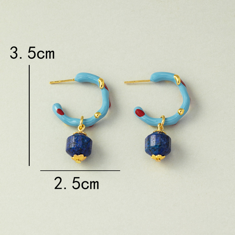 Coral Enamel Glaze Natural Lapis Earrings