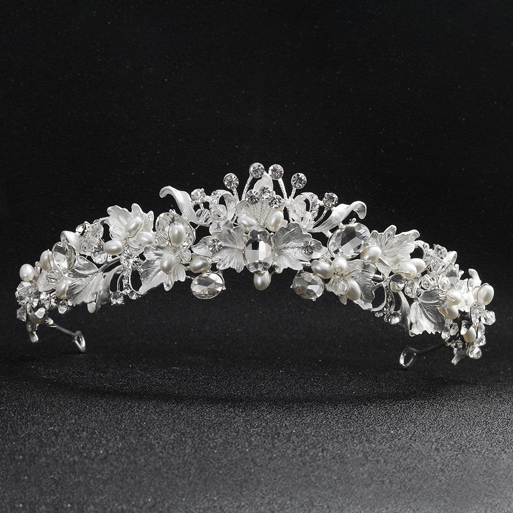 Design Bridal Crown Baroque Flowers Silver - Shop at LoveMi