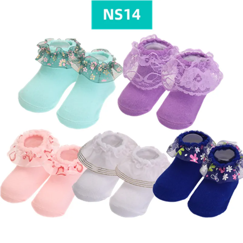 Fashion Striped Lace Flower Bow Socks - Ns14