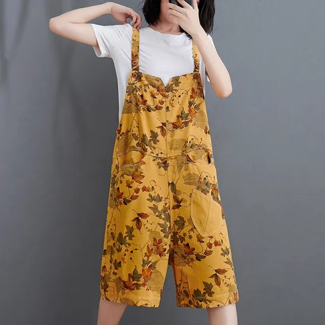 Denim Printed Five Cent Suspenders For Women Yellow - Shop at LoveMi