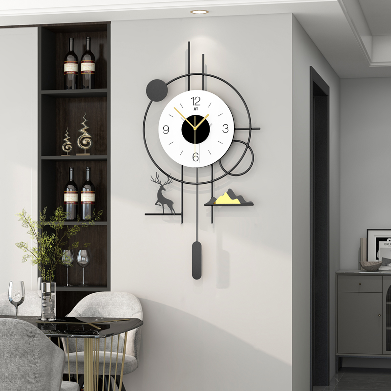 Modern Geometric Wall Clock Minimalist Metal Decor With Pendulum Design