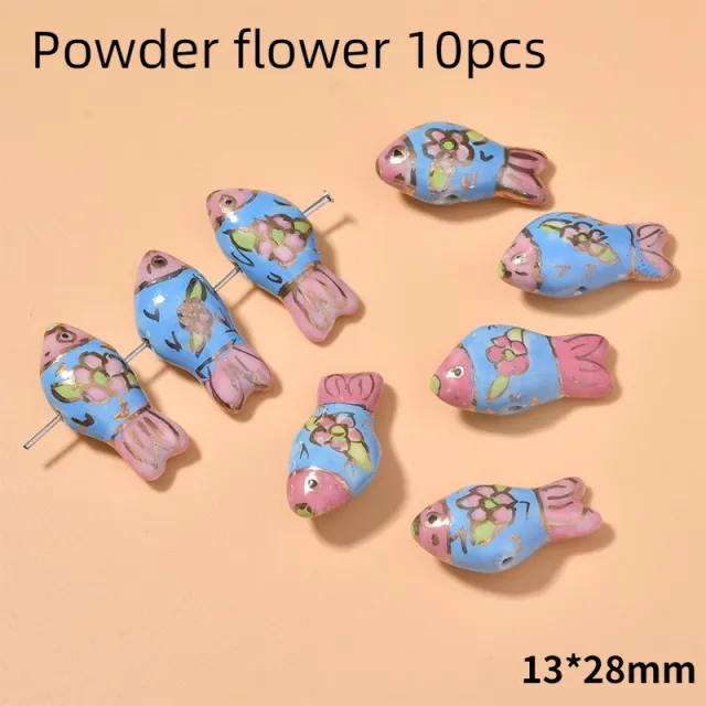 Hand painted Yellow Small Fish Shape Ceramic Beads DIY Necklace Bracelet Accessories Powder Flower 10Pcs - Shop at LoveMi