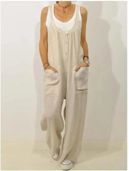 Pocket Solid Color Elastic Button Romper - Khaki