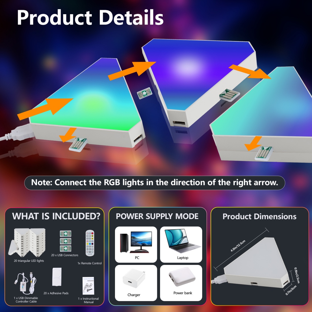 20-Pack Triangular Light Panels - Smart RGB LED Wall Lights With App & Remote... 5