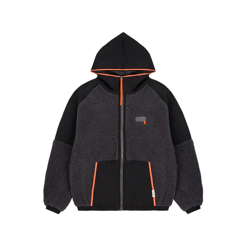 Thickened Lamb Wool High Neck Hooded Zipper Coat Jacket