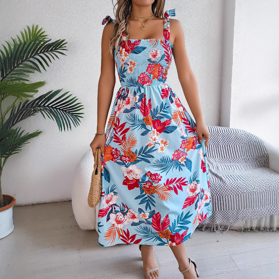 Flowers Print Suspender Corset Dress Ins Fashion Holiday Beach Long Dresses Summ - Picture 6 of 8