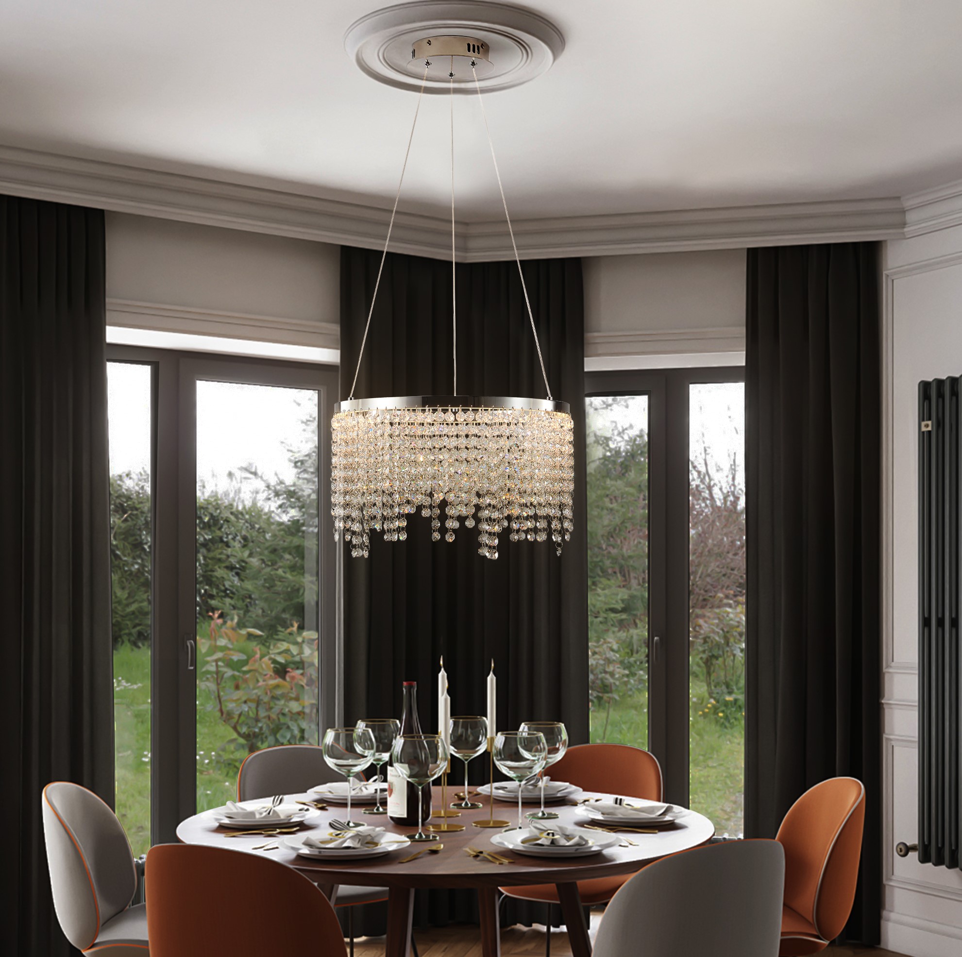 16-inch Luxury Crystal LED Chandelier - Adjustable Height And Color Temperature 3000K-6000K Modern Chandelier For Living Room, Dining Room And Bedroom_voghion.com