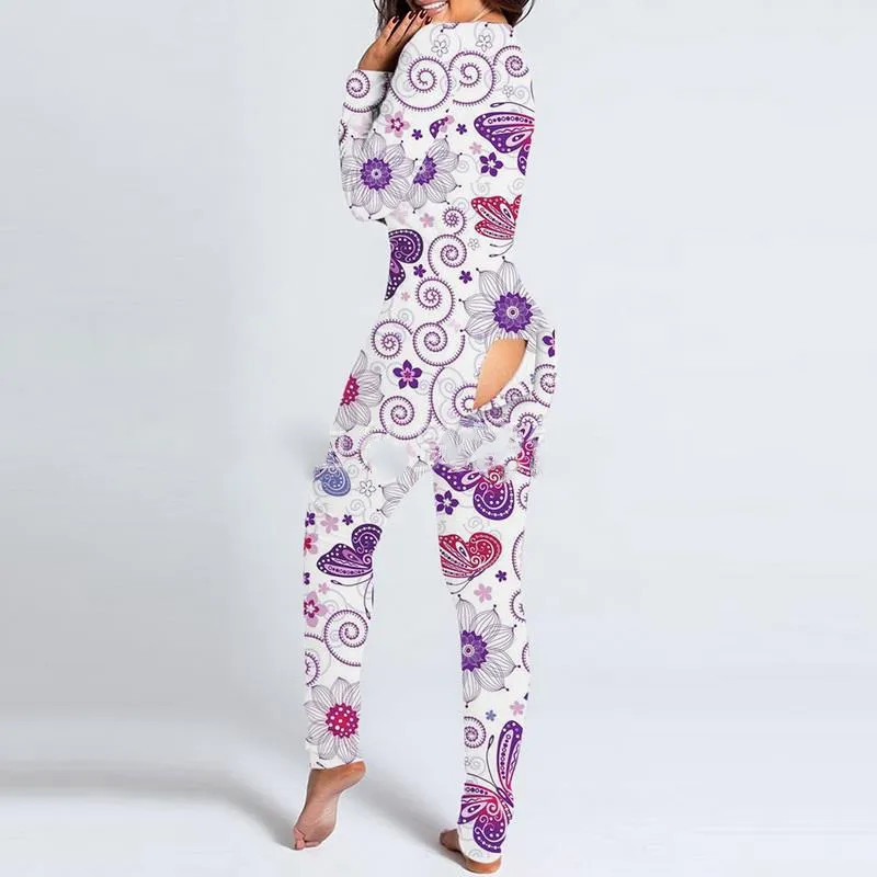 Valentine's Day Print File Slim Slim Sexy Bodysuit - Blue Flowers On White