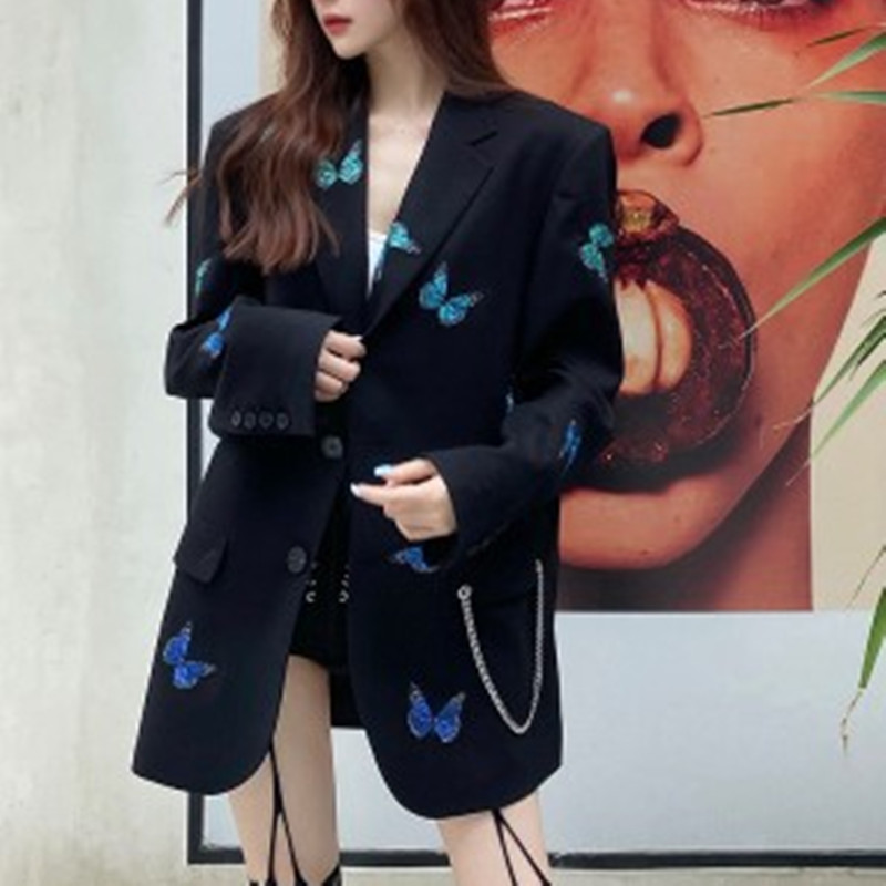 Women's Butterfly Embroidery Chain Temperament Loose Suit Jacket