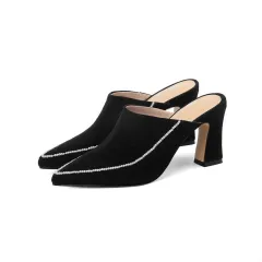 Baotou Half Slippers Women's Outer Wear Half Support Thick-heeled High-heeled Shoes All-match Pointed Toe - Black - View 1