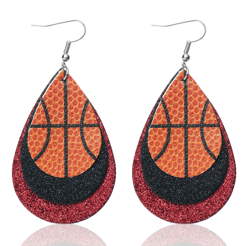 New Basketball Earrings Multi-layer Sequined Earrings Sports Basketball Leather Earrings