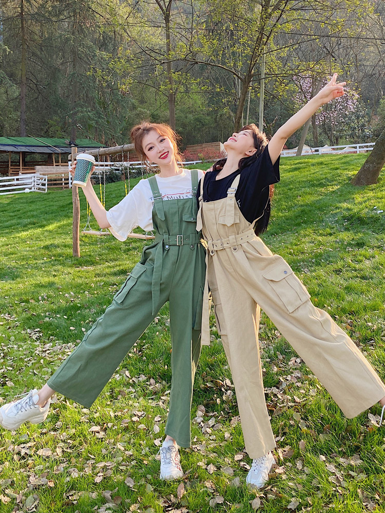 Women's Loose Student Straight High Waist Ninth Overalls