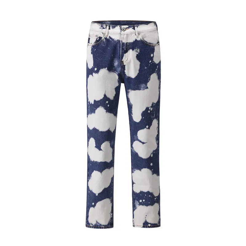 Individualized Tie-dyed Cloud Casual Straight Jeans - Blue