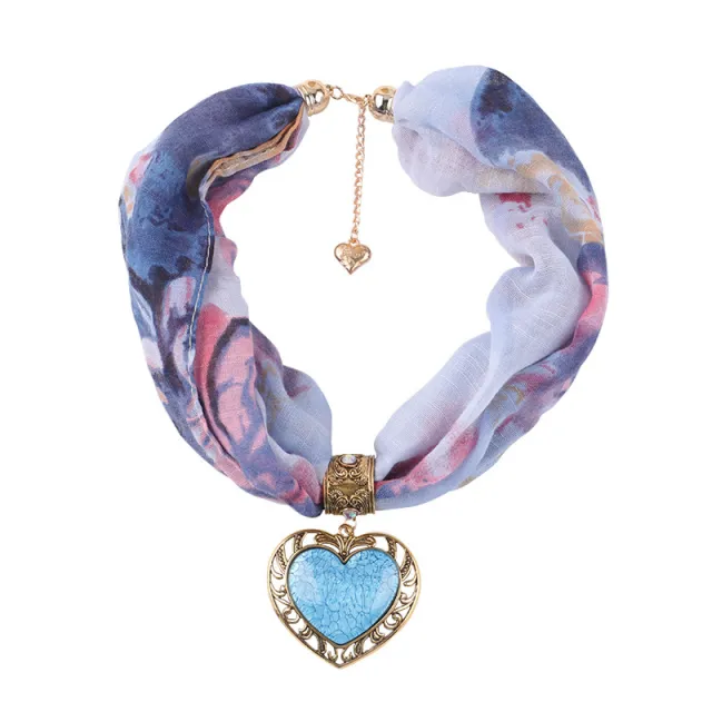 Ethnic Peach Heart Jewelry Necklace Scarf Female Sky Blue - Shop at LoveMi