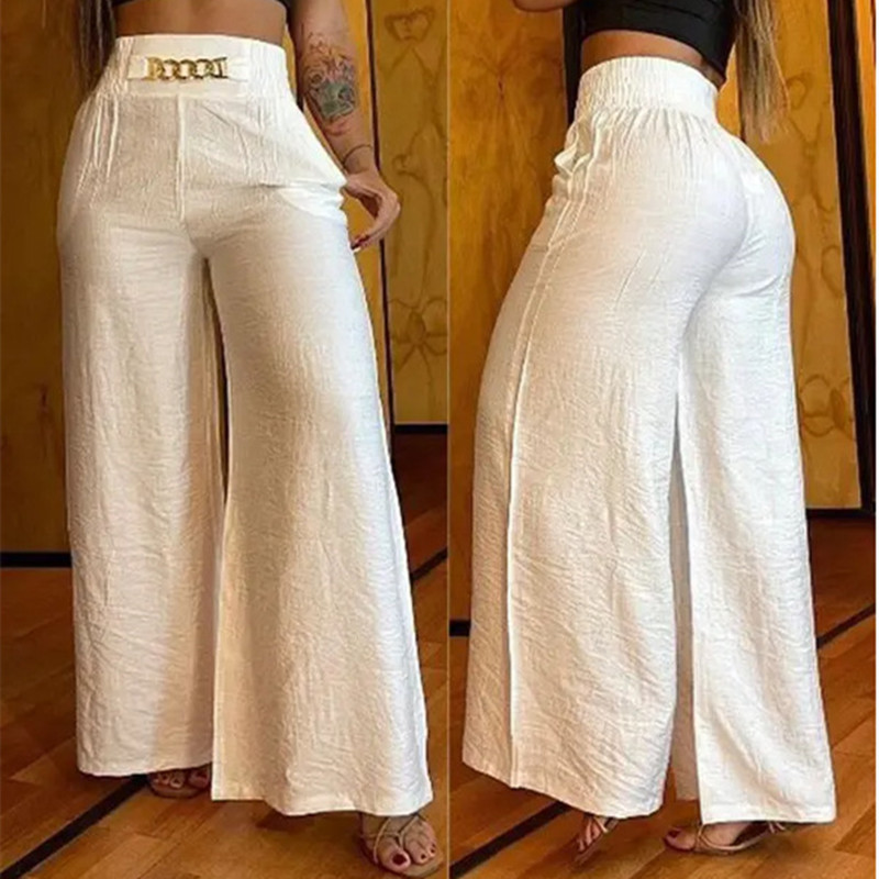 Title 7, Solid White Wide-leg High-waisted Trousers, loo...