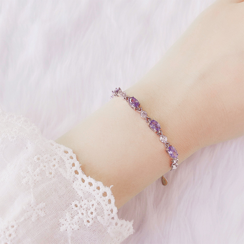 Silver Amethyst Couple Sterling Silver Bracelet Women