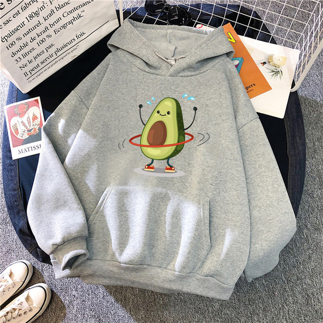 Title 2, Hoodies Sporty Cartoon Avocado Print Warm New S...