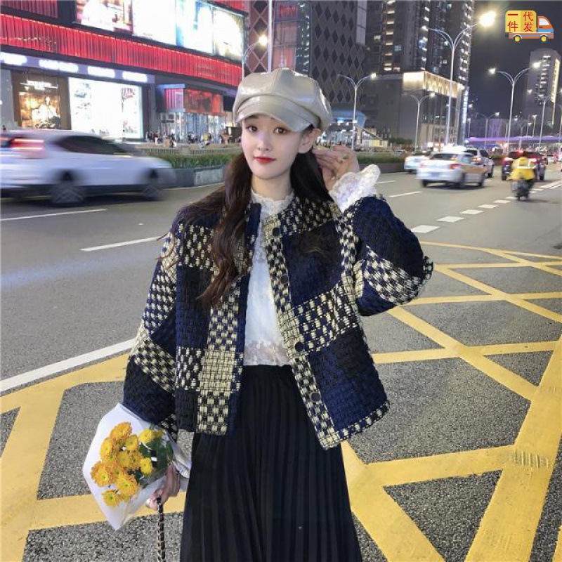 Round Neck Loose Wild Small Fragrance Style Tweed Short