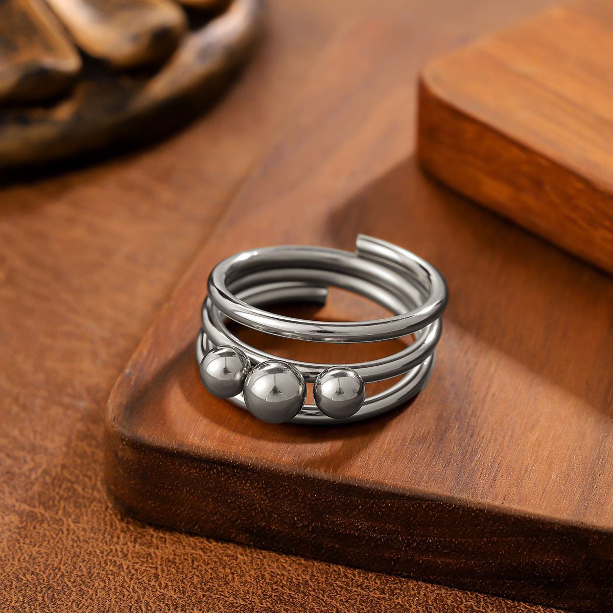 Style Geometric Ball Titanium Steel Ring For Women, Minimalist Design, 18K Gold Plated, Anti... thumbnail 4