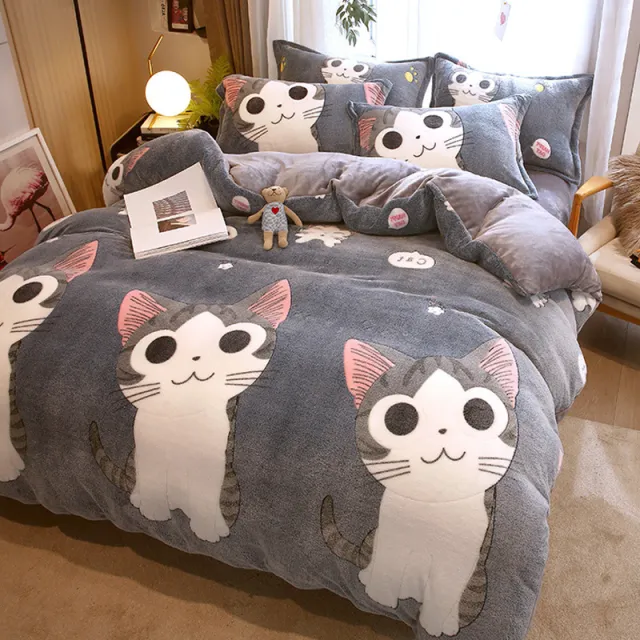 Milk Duvet Set Single Thickened Double Sided Duvet Cover Cute Cat - Shop at LoveMi