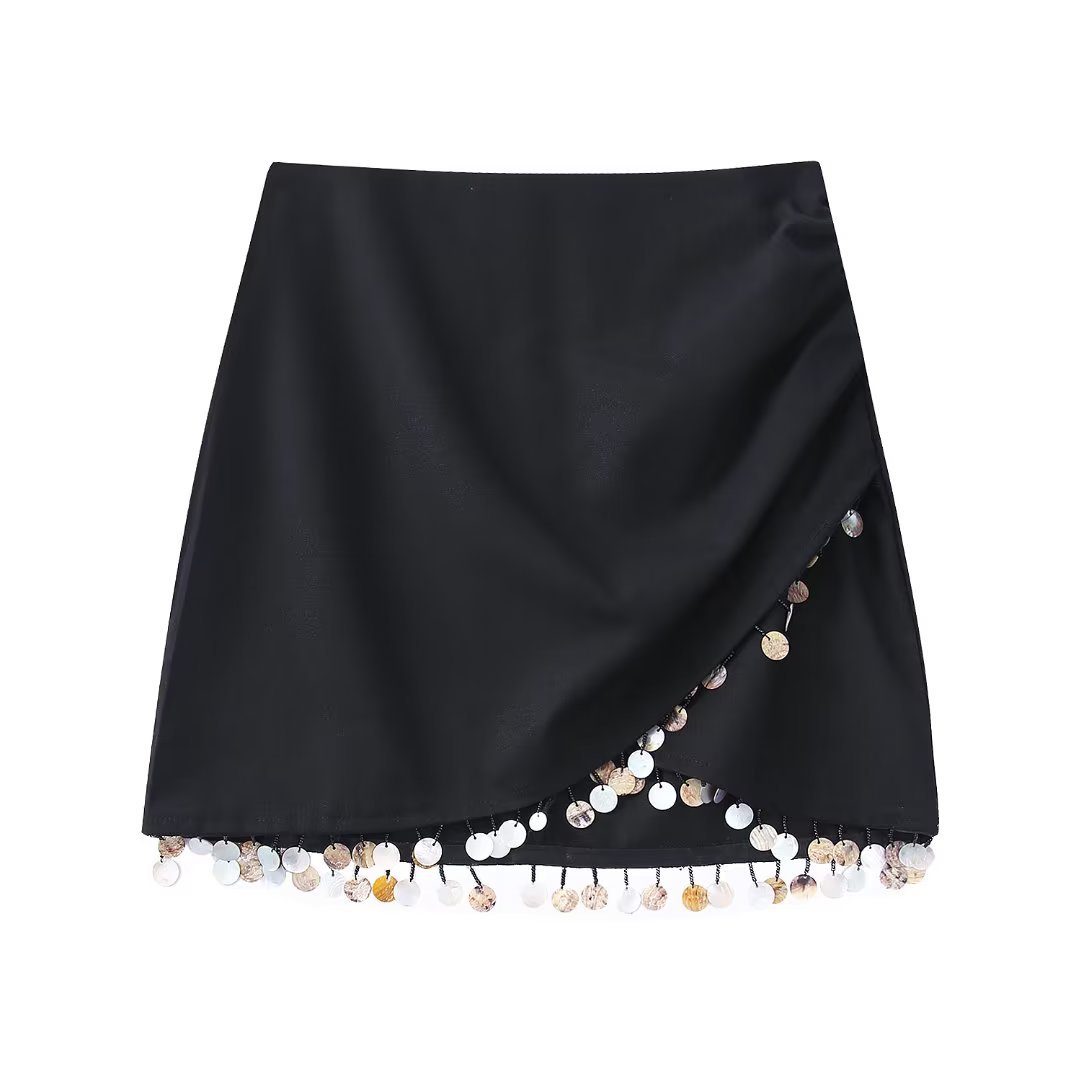 Women's Linen-Blend Beaded Wrap Skirt