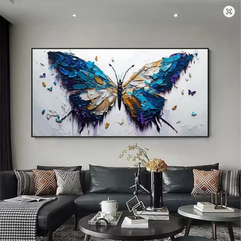 Handmade Oil Painting Canvas Wall Art Decoration Animal Abstract Texture Butterfly For Home Living Room Decor Rolled Frameless Unstretched Painting - Image 2