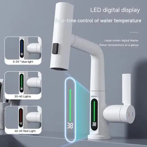 Intelligent Digital Display Faucet Pull-out Basin Temperature Rotation