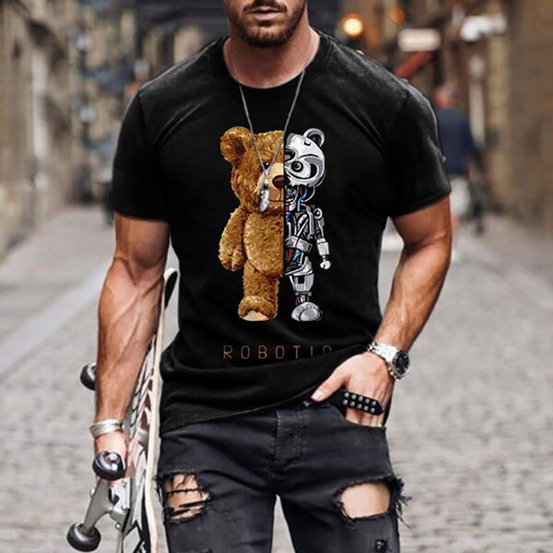 Street Fashion Brand T-shirt Loose Bear Print Casual Top