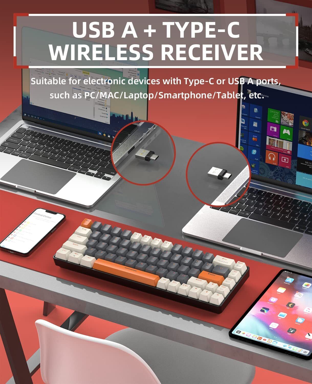 Wireless Bluetooth Mechanical Keyboard,Dual Interface Type C& USB  For... 6