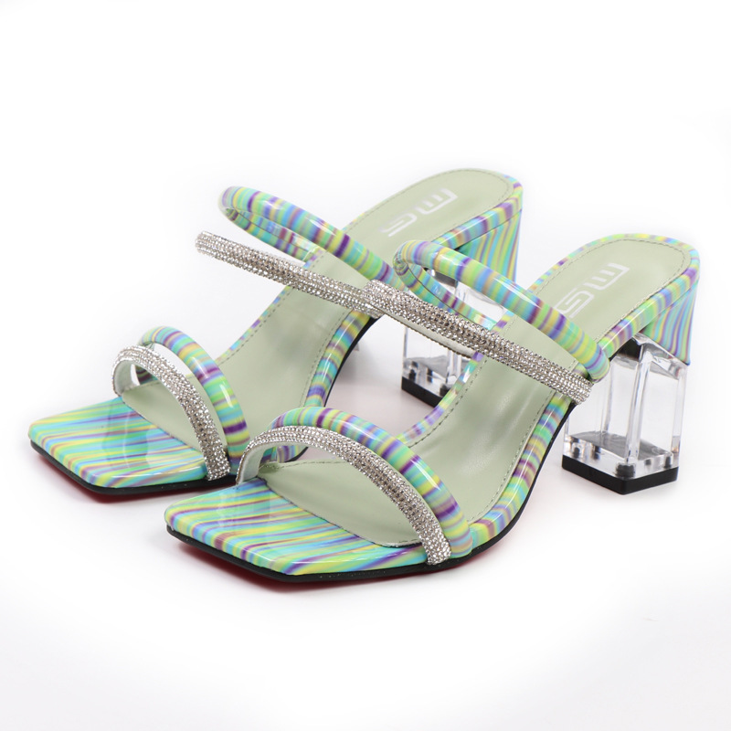 One Line Sandals And Slippers Crystal High Heeled Large Size Comfortable Sandals