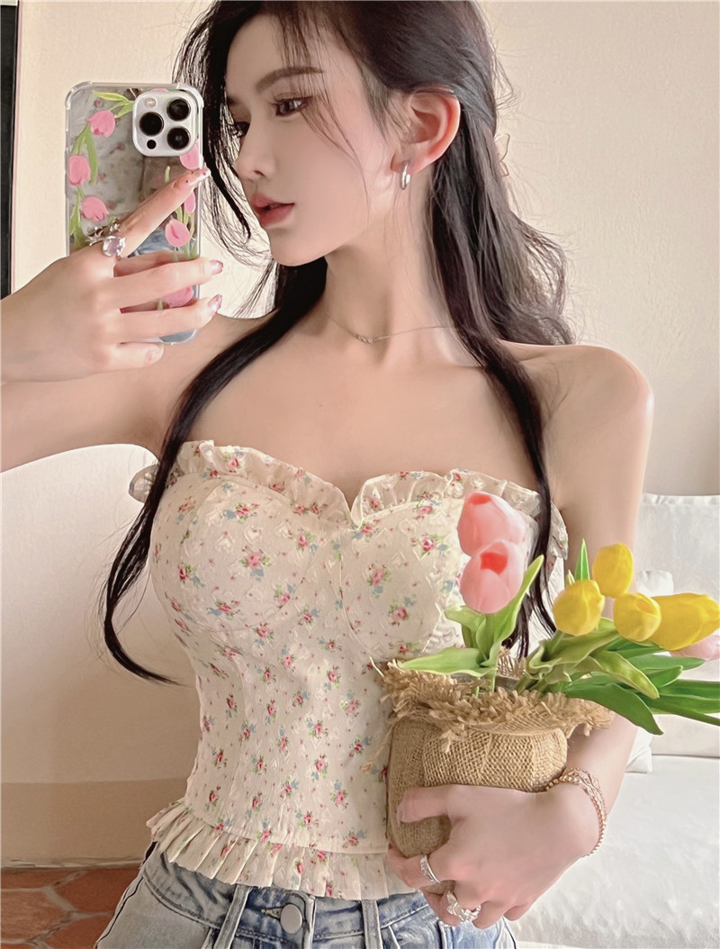 Hot Girl Floral Lingerie Tube Top Female Fishbone