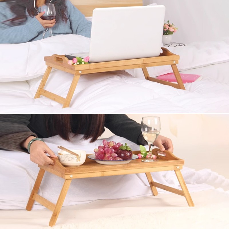 Bamboo Wooden Bed Tray Table With Folding Legs Portable Breakfast Serving — image 10