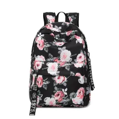 Backpack Printed Flowers Nylon Waterproof Ethnic Travel - Black - View 1