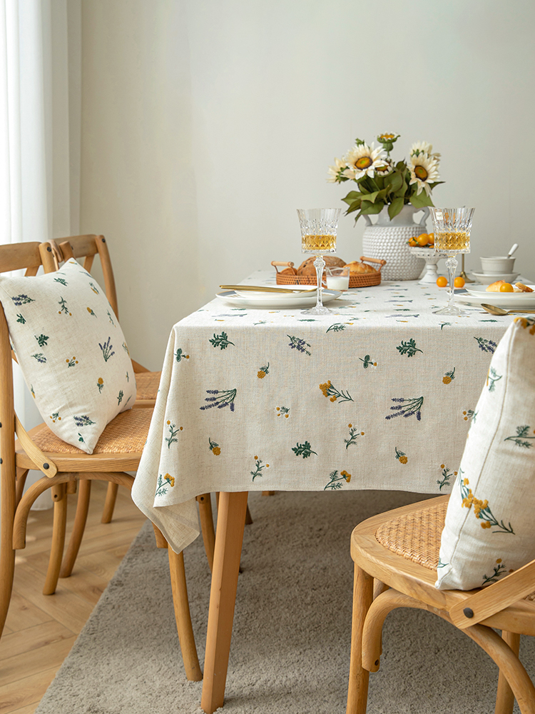 Home Rectangular Embroidered Pastoral Linen Cotton Tablecloth — image 1