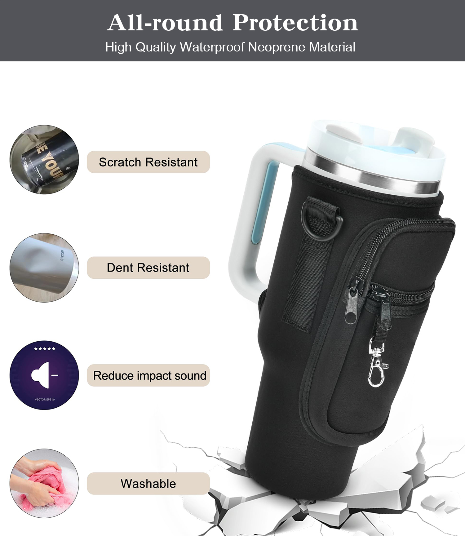 water bottle carrier bag with phone pocket for tumbler neoprene water bottle holder pouch with adjustable strap bollus with straw cover and carabiner for cup accessories drinkware mug