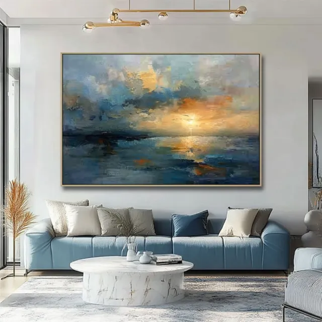Handmade Oil Painting Canvas Wall Art Decoration Sunset Over The Sea Abstract Sunrise Landscape For Home Living Room Decor Rolled Frameless Unstret... Without Inner Frame - Shop at LoveMi