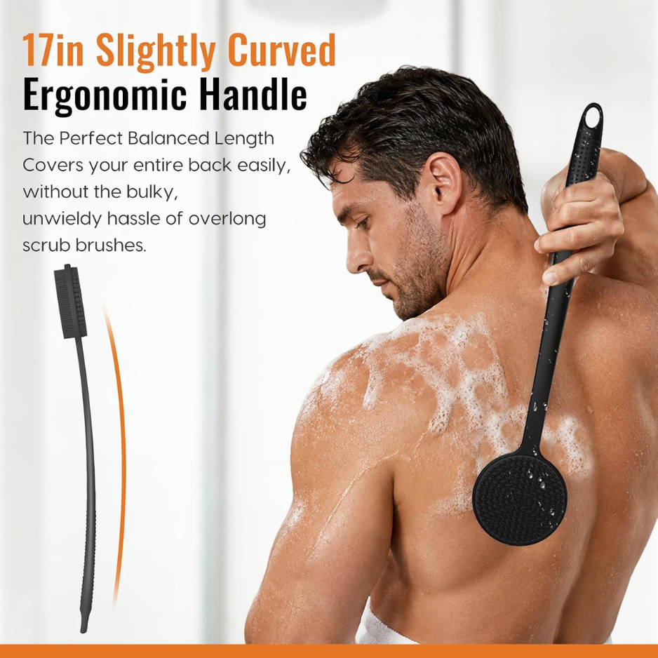 Silicone Back Scrubber With Long Handle, Double-Sided Shower Body Brush 5