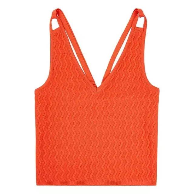 Red Wavy Striped Knitted Camisole With Holes Red - Shop at LoveMi