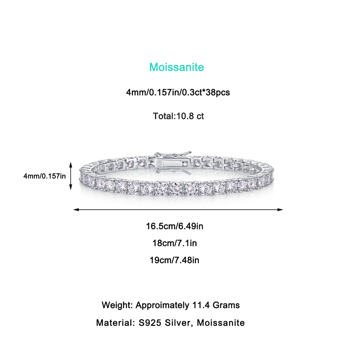 0.3-carat Luxury And Fashionable Light Luxury Trend Jewelry Silver Bracelet Set With Top-quality Moissanite, S925 Silver Electroplated Platinum