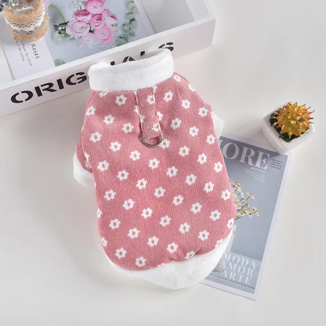 Padded Winter Dog Cotton Coat Small Flower Corduroy Jacket Pink - Shop at LoveMi