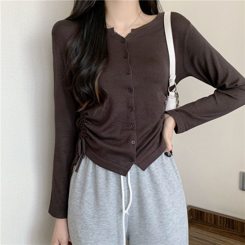 Women's Loose Casual Drawstring Long Sleeve Jersey Top