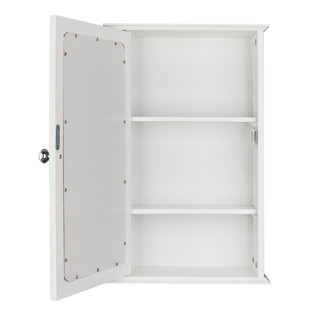 Single Door Mirror Indoor Bathroom Wall Mounted Cabinet Shelf White 10