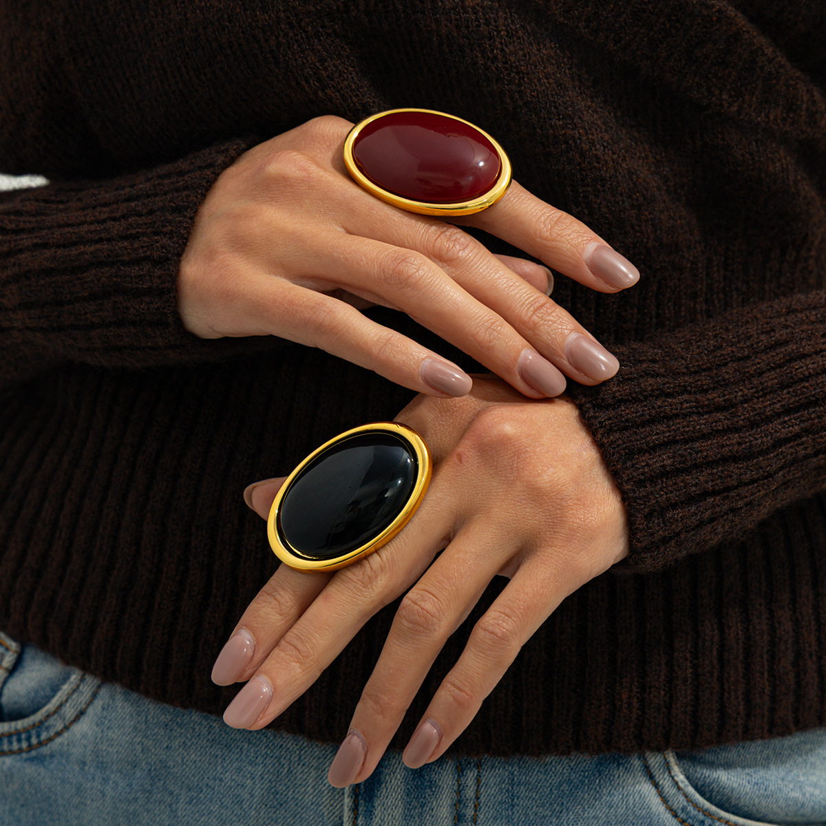 New Exaggerated Metal Vintage Inlaid Gem Ring, Personalized Sweet & Cool Premium Adjustable Open Ring