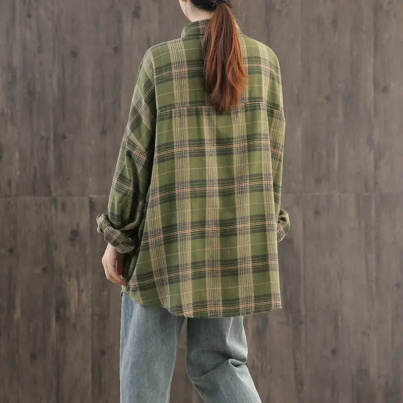 Retro Hong Kong Style Cotton And Linen Ladies Shirt