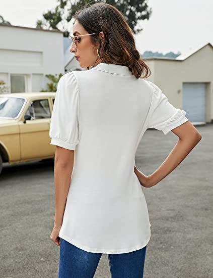Polo Shirt Button Down Neck Puff Sleeve Loose T Shirt Shirt