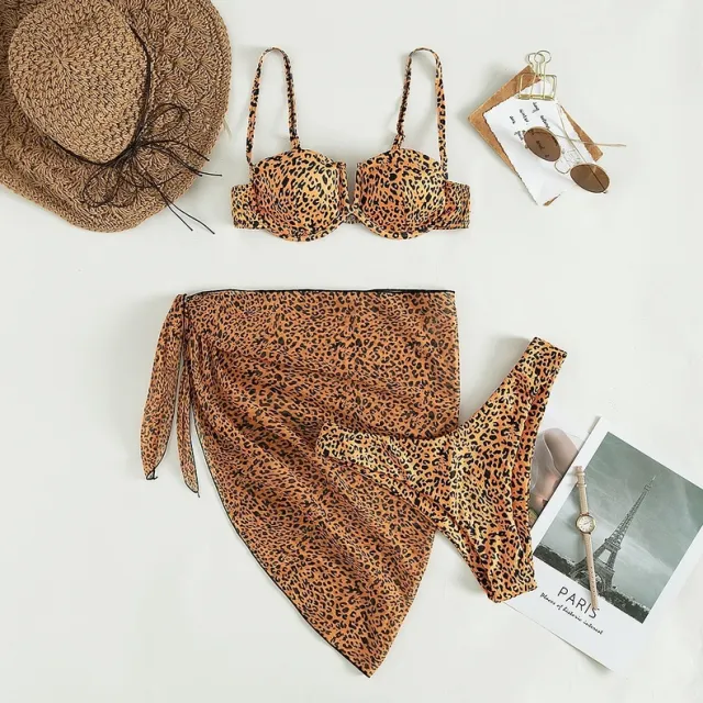 Three piece Floral Bikini Beach Dress Leopard - Shop at LoveMi