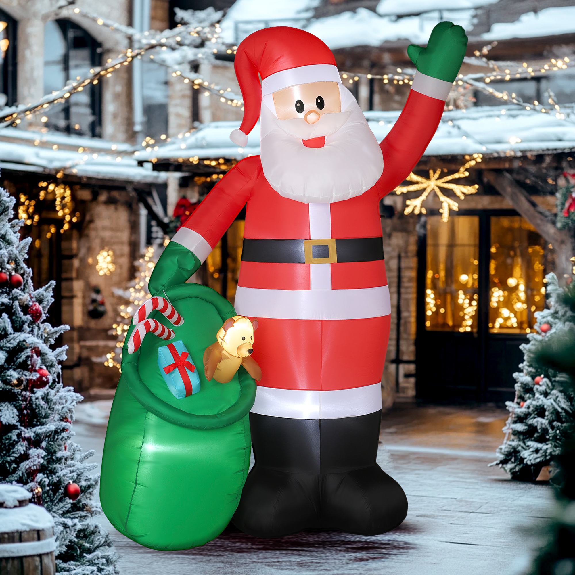 9ft 275 Cm Christmas Inflatable Santa With Bear Sack, Giant