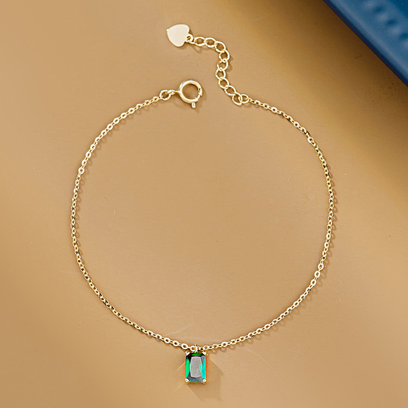 S925 Silver Temperament Emerald Bracelet Women's Simplicity